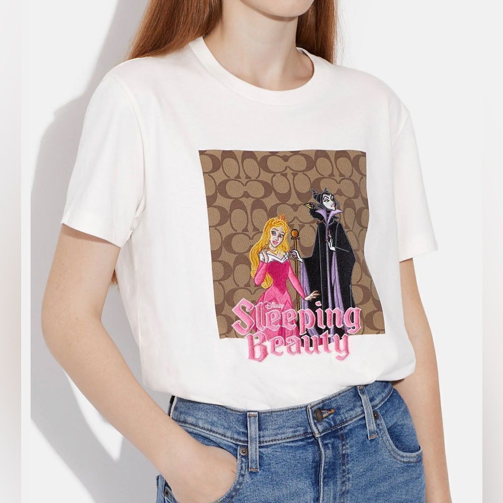 NWT Disney X Coach Signature Sleeping Beauty T‎ Shirt off white size L
